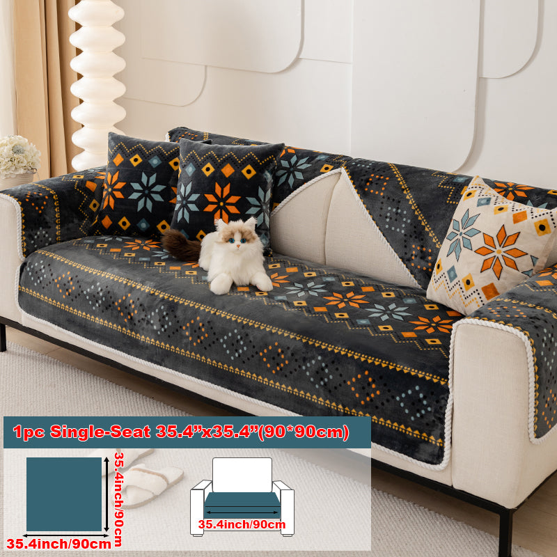 1pc Four season universal sofa cushion, Bohemian plush sofa cover, pet friendly anti slip and scratch resistant