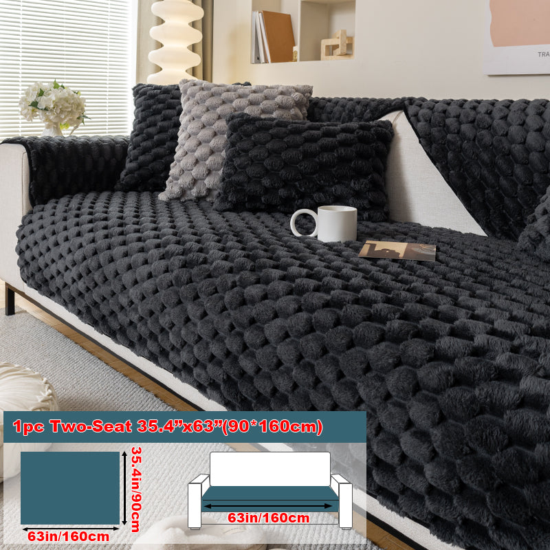 1pc honeycomb grid winter plush sofa cushion, simple and modern, sofa cover