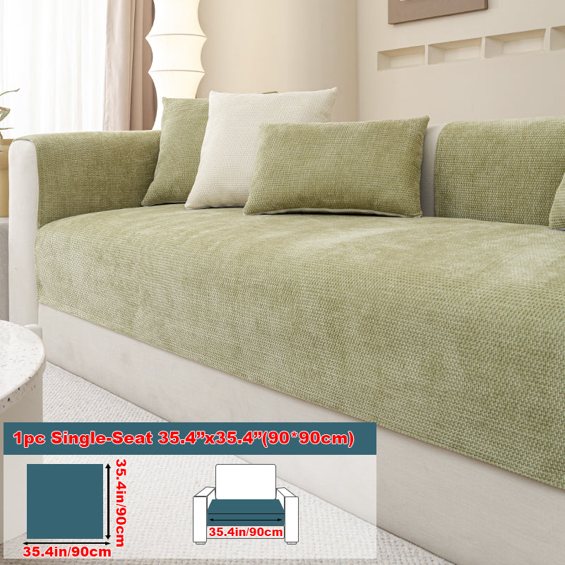 1pc solid color chenille sofa cushion suitable for all seasons, non slip sofa cover