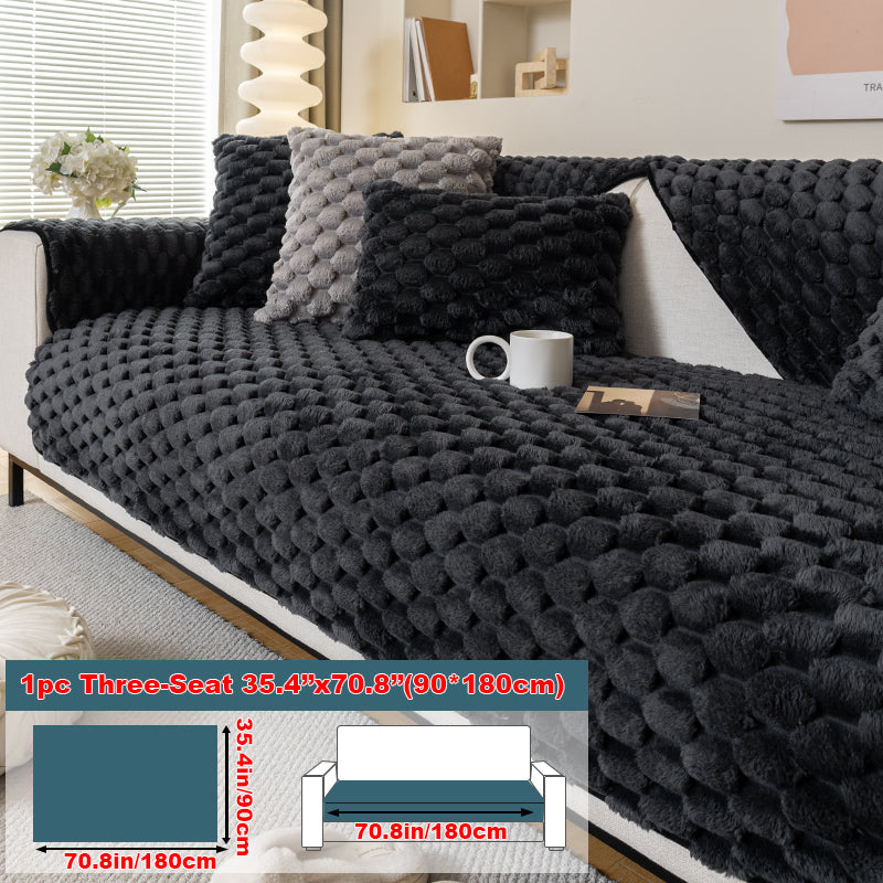 1pc honeycomb grid winter plush sofa cushion, simple and modern, sofa cover