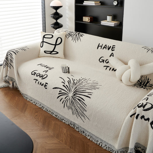 1pc Snowy Fireworks Pattern Sofa Cover Towel for All Seasons, Anti Cat Scratch Sofa Cover Cloth