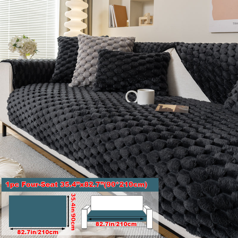 1pc honeycomb grid winter plush sofa cushion, simple and modern, sofa cover