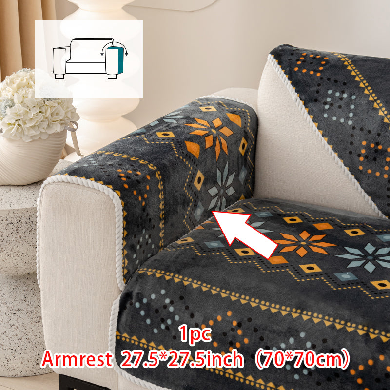 1pc Four season universal sofa cushion, Bohemian plush sofa cover, pet friendly anti slip and scratch resistant