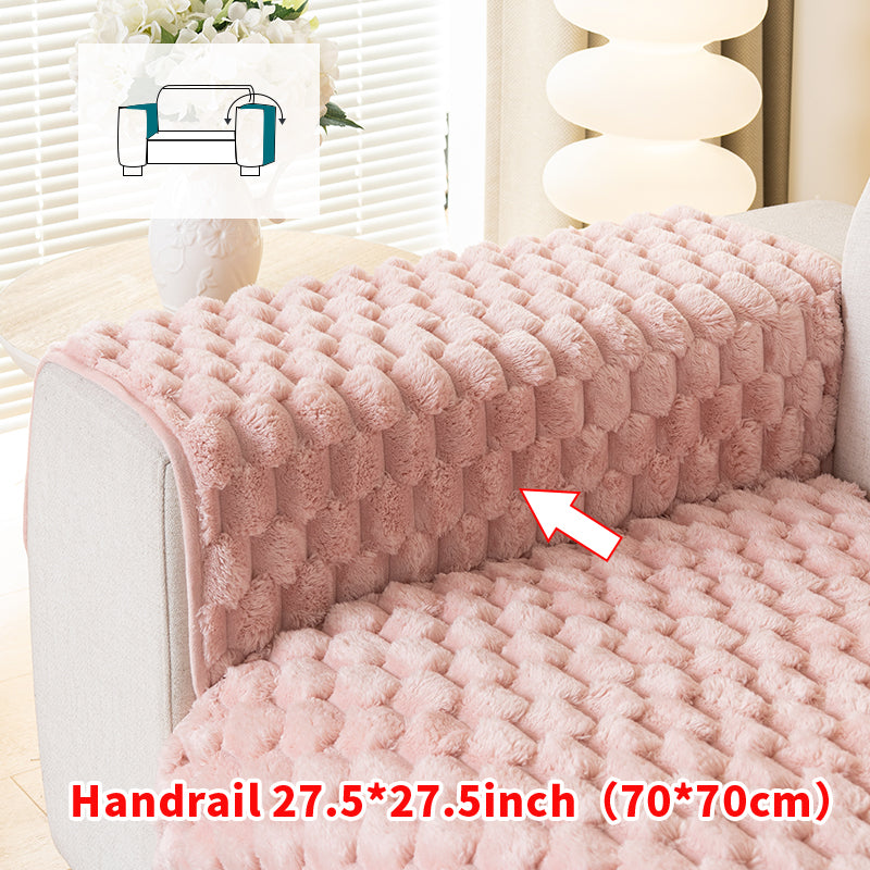 1pc honeycomb grid winter plush sofa cushion, simple and modern, sofa cover