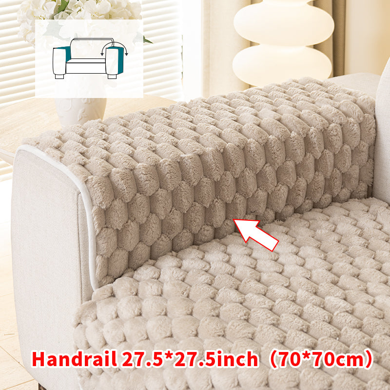 1pc honeycomb grid winter plush sofa cushion, simple and modern, sofa cover