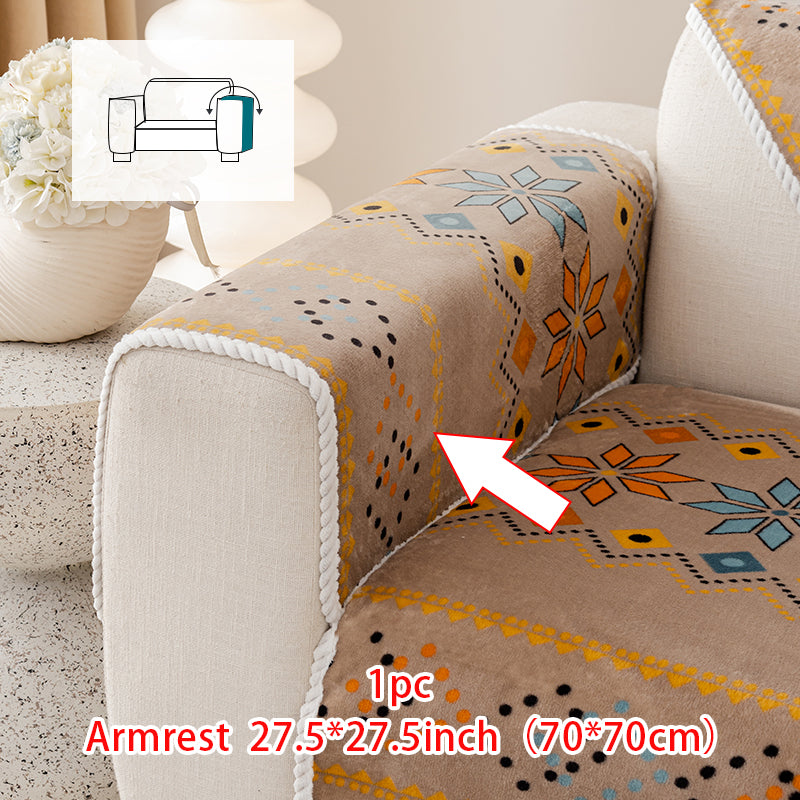 1pc Four season universal sofa cushion, Bohemian plush sofa cover, pet friendly anti slip and scratch resistant