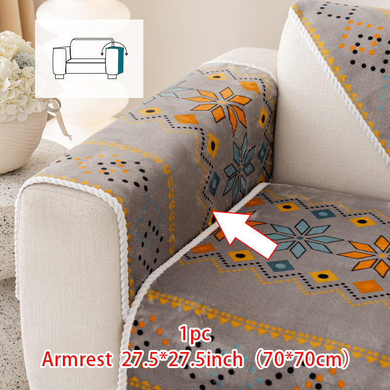 1pc Four season universal sofa cushion, Bohemian plush sofa cover, pet friendly anti slip and scratch resistant