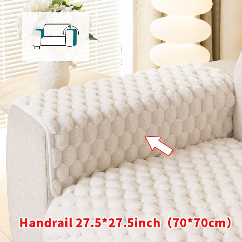 1pc honeycomb grid winter plush sofa cushion, simple and modern, sofa cover