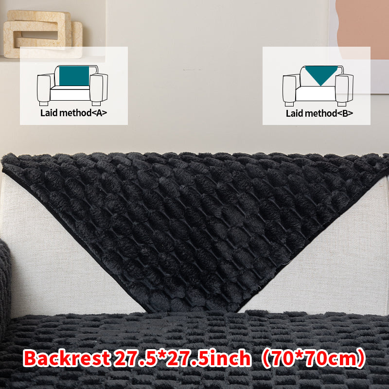 1pc honeycomb grid winter plush sofa cushion, simple and modern, sofa cover