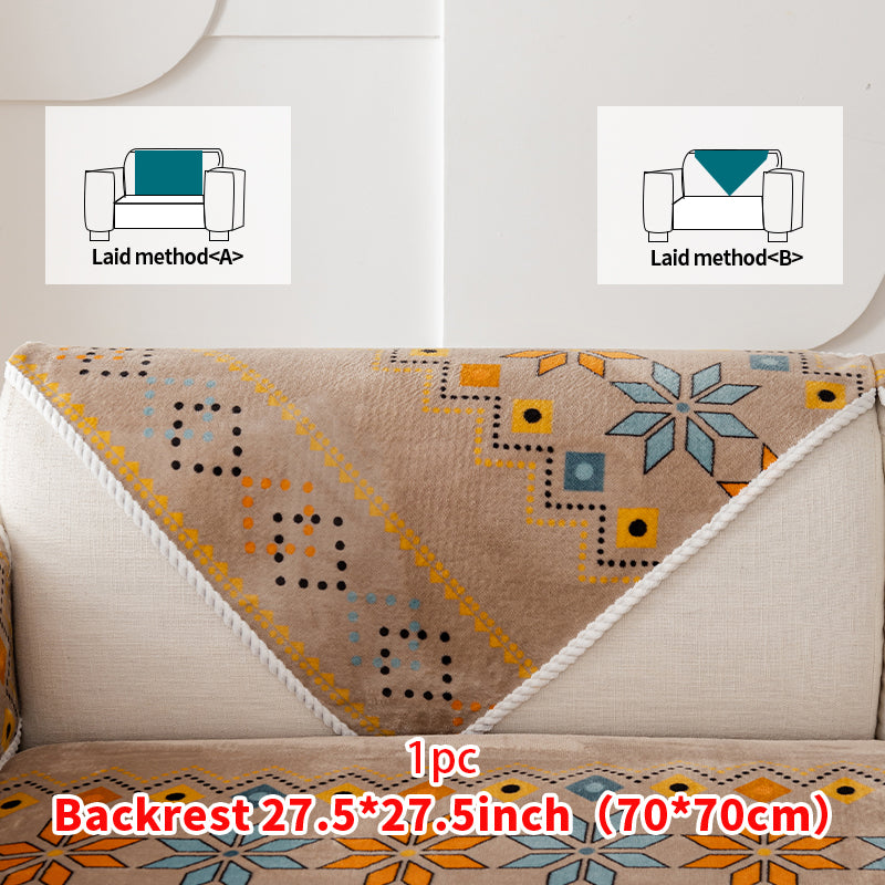 1pc Four season universal sofa cushion, Bohemian plush sofa cover, pet friendly anti slip and scratch resistant