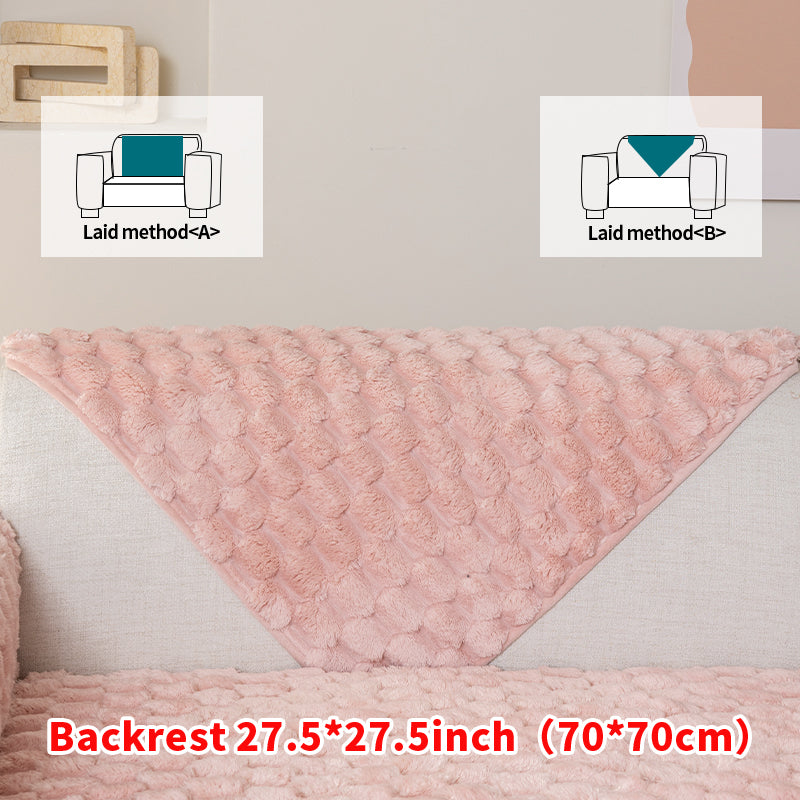 1pc honeycomb grid winter plush sofa cushion, simple and modern, sofa cover