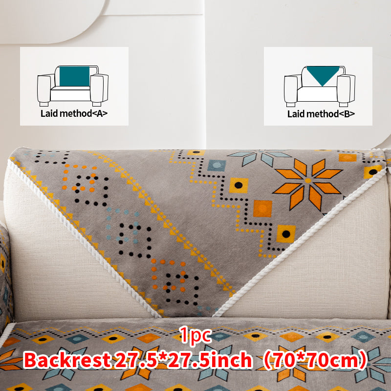 1pc Four season universal sofa cushion, Bohemian plush sofa cover, pet friendly anti slip and scratch resistant