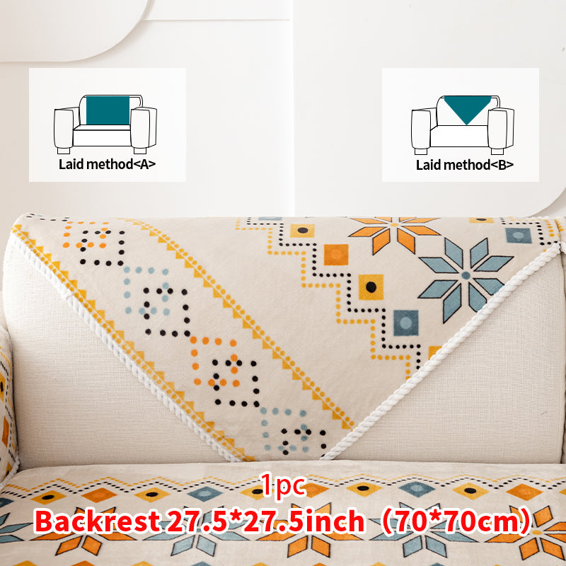 1pc Four season universal sofa cushion, Bohemian plush sofa cover, pet friendly anti slip and scratch resistant