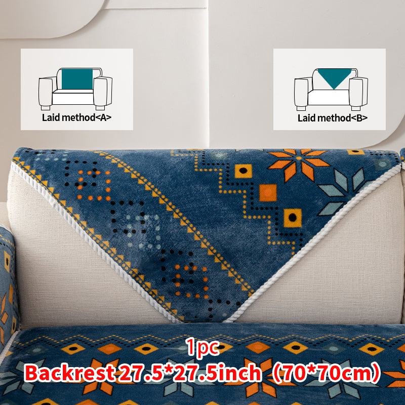 1pc Four season universal sofa cushion, Bohemian plush sofa cover, pet friendly anti slip and scratch resistant