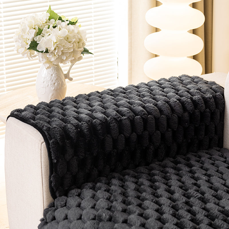 1pc honeycomb grid winter plush sofa cushion, simple and modern, sofa cover