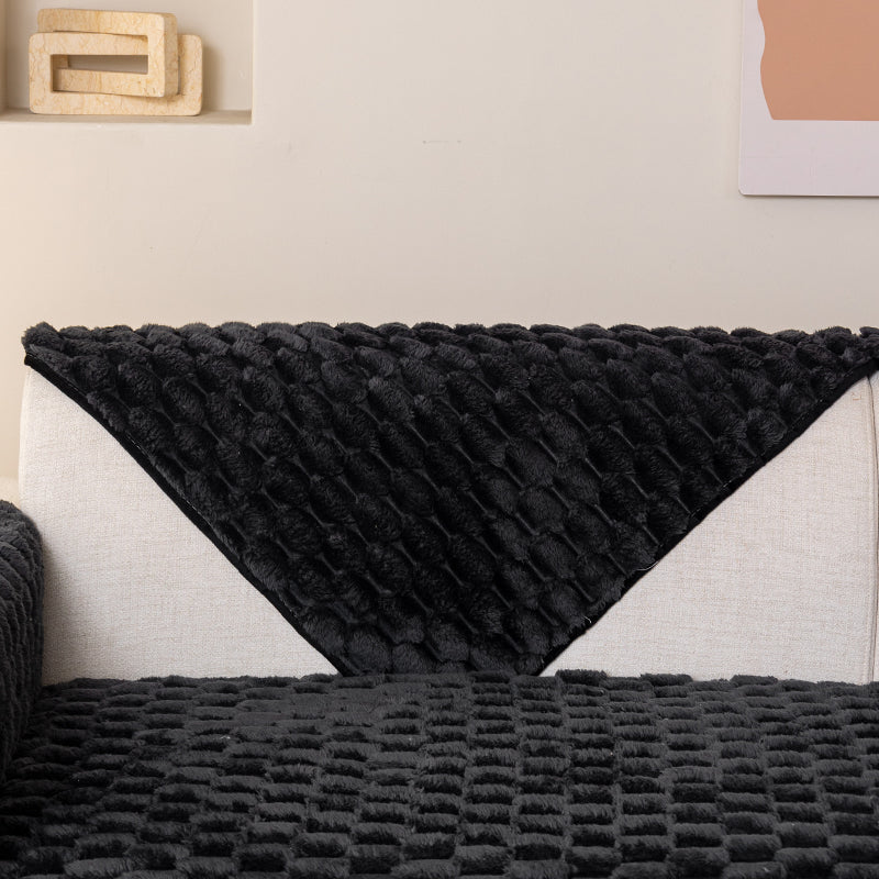 1pc honeycomb grid winter plush sofa cushion, simple and modern, sofa cover