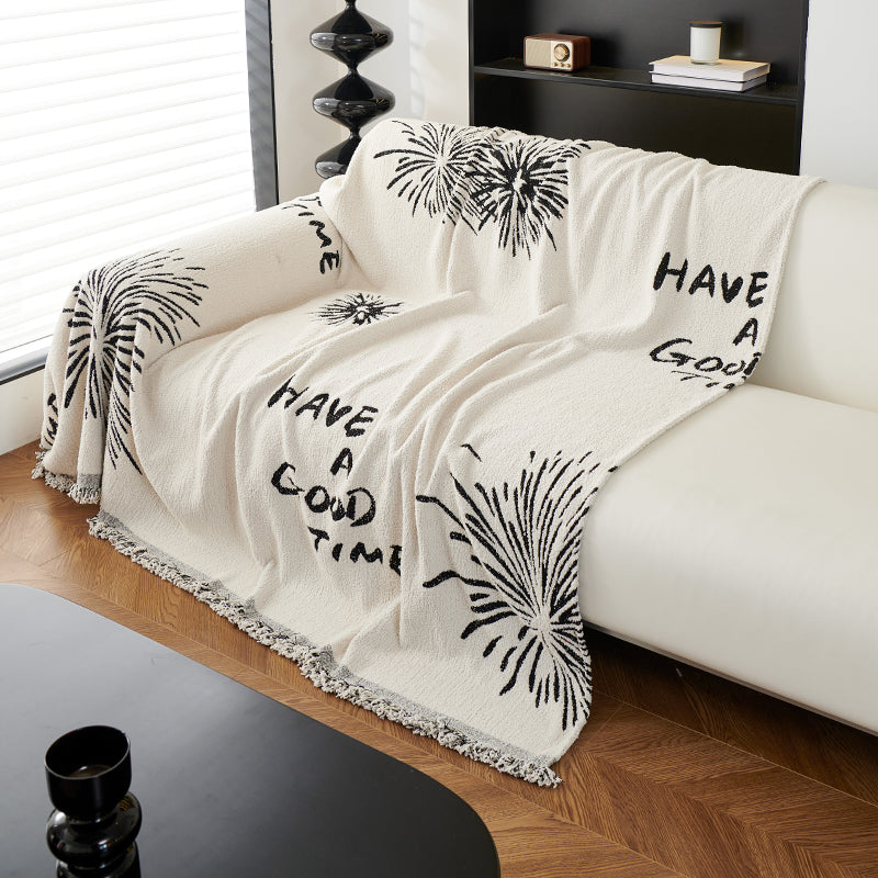 1pc Snowy Fireworks Pattern Sofa Cover Towel for All Seasons, Anti Cat Scratch Sofa Cover Cloth