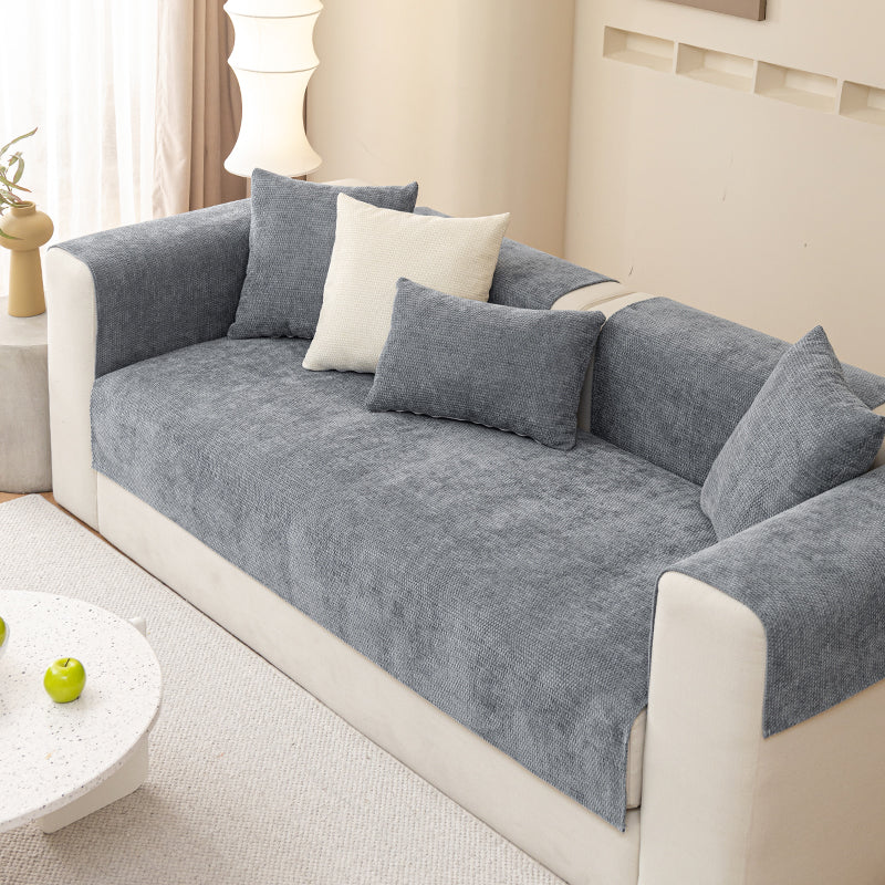 1pc solid color chenille sofa cushion suitable for all seasons, non slip sofa cover