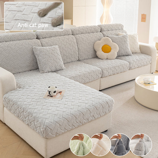 1pc solid color plush sofa hat suitable for all seasons, decorative sofa cover for living room and bedroom