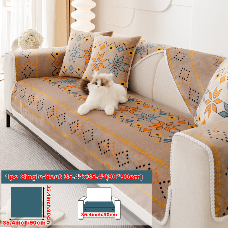 1pc Four season universal sofa cushion, Bohemian plush sofa cover, pet friendly anti slip and scratch resistant