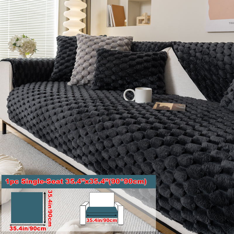 1pc honeycomb grid winter plush sofa cushion, simple and modern, sofa cover